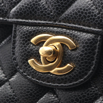 Chanel Shoulder Bag Quilted Double Flap Black Caviar Leather Chain — view 8