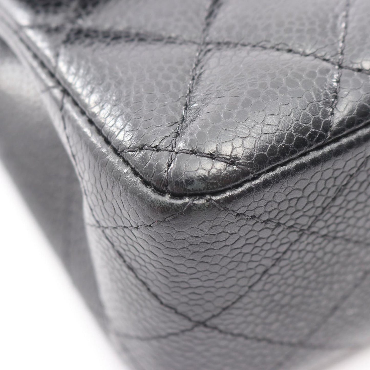 Chanel Shoulder Bag Quilted Double Flap Black Caviar Leather Chain — view 7
