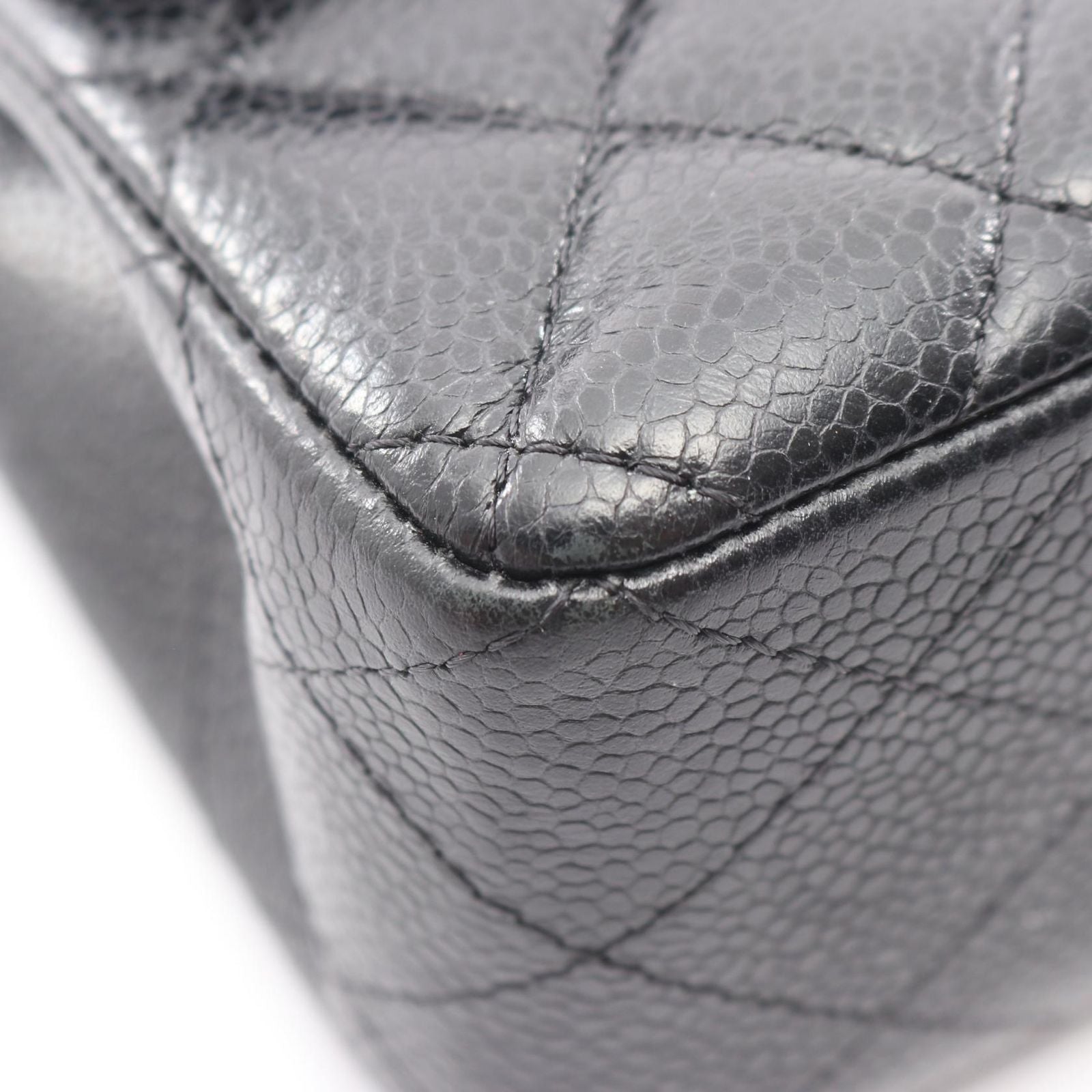 Chanel Shoulder Bag Quilted Double Flap Black Caviar Leather Chain — view 7