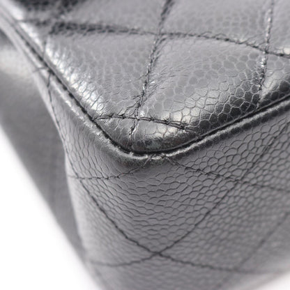 Chanel Shoulder Bag Quilted Double Flap Black Caviar Leather Chain — view 7