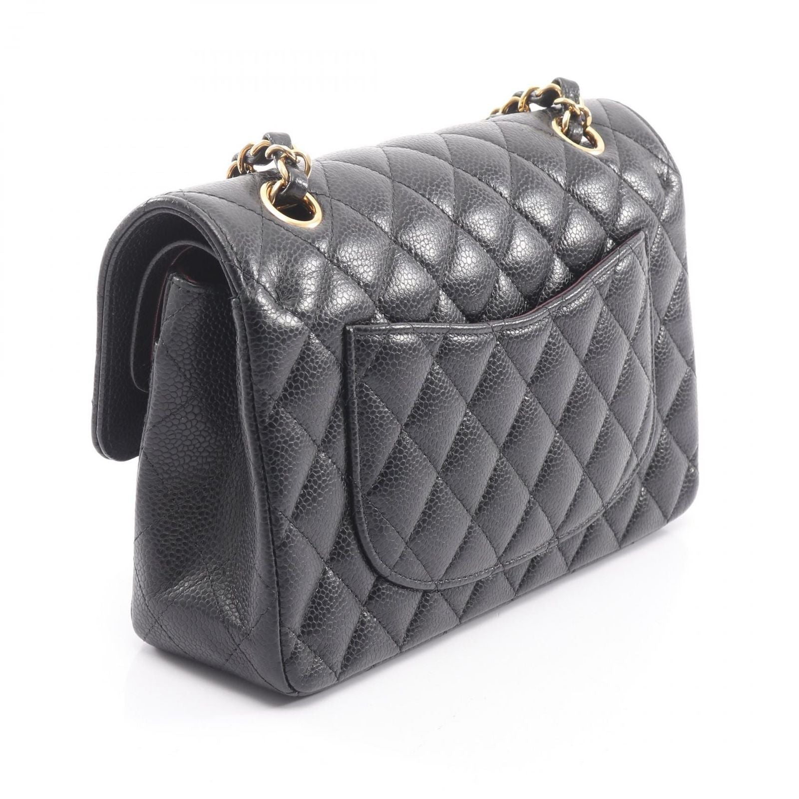 Chanel Shoulder Bag Quilted Double Flap Black Caviar Leather Chain — view 2