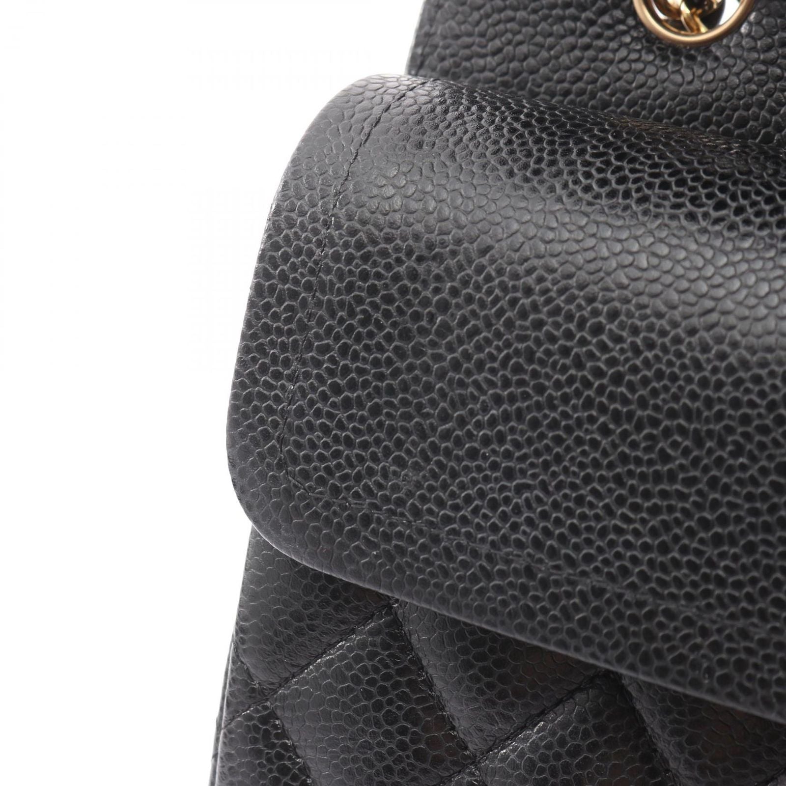 Chanel Shoulder Bag Quilted Double Flap Black Caviar Leather Chain — view 9