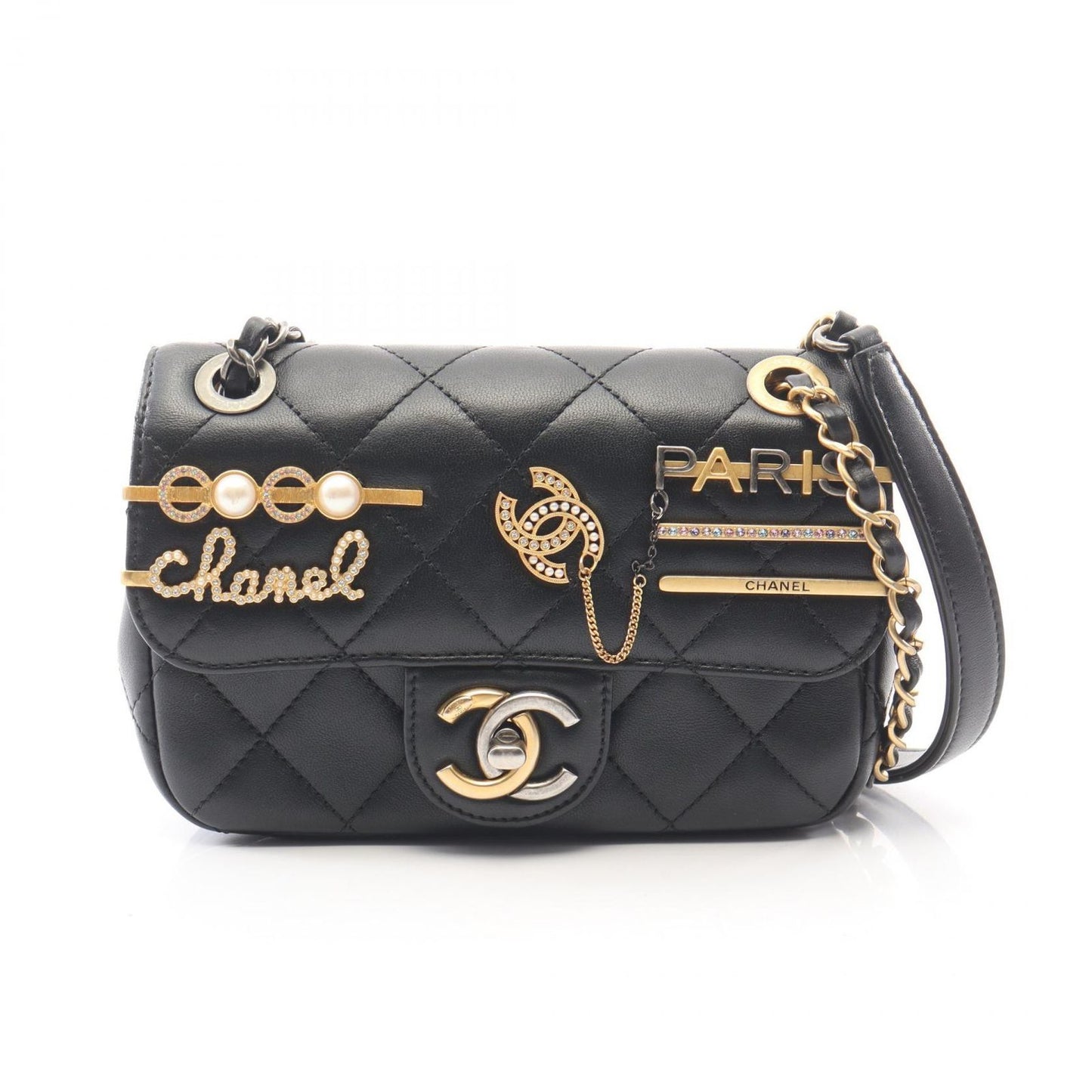 Chanel Shoulder Bag Quilted Black Lambskin Mini Clip Coco Chain