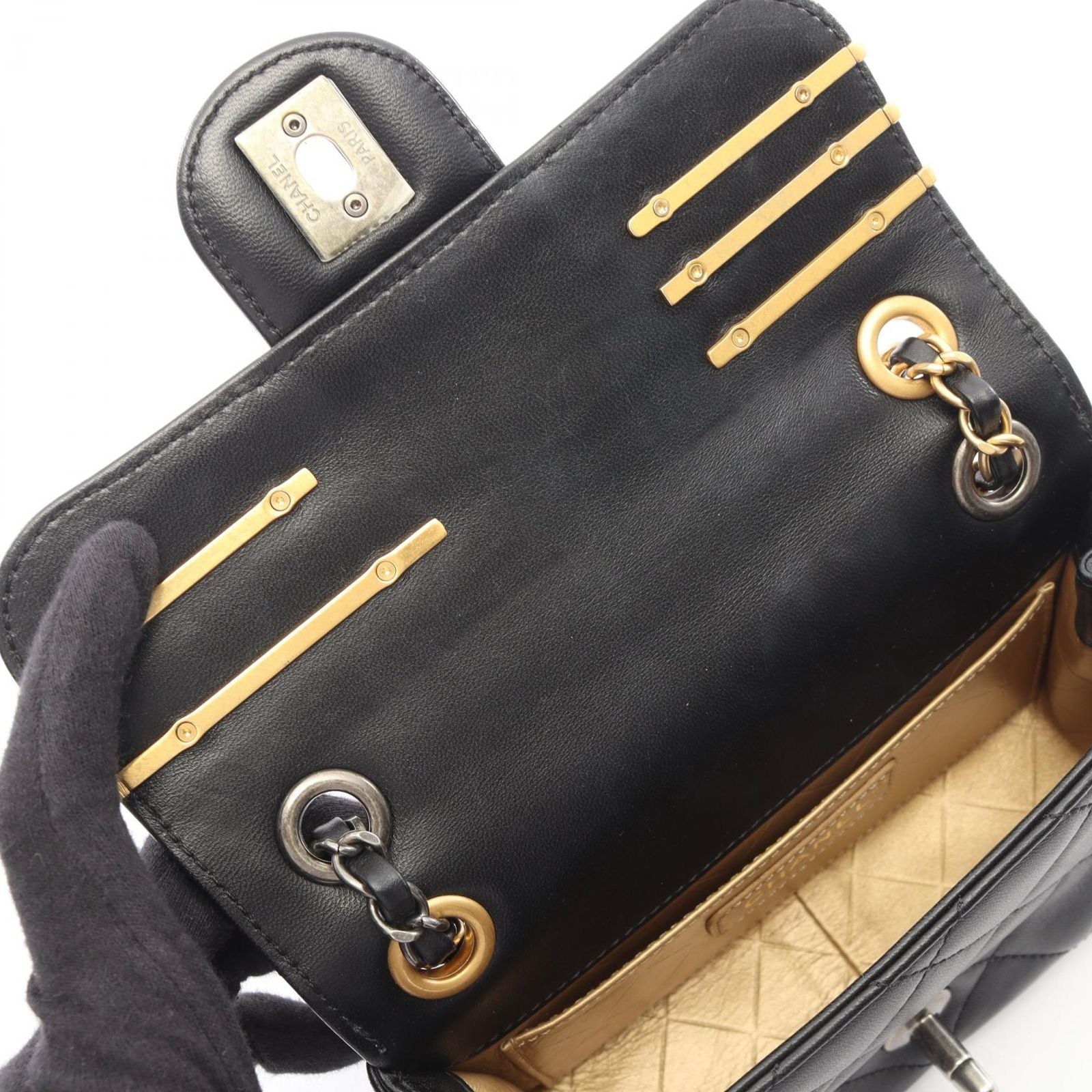 Chanel Shoulder Bag Quilted Black Lambskin Mini Clip Coco Chain — view 6