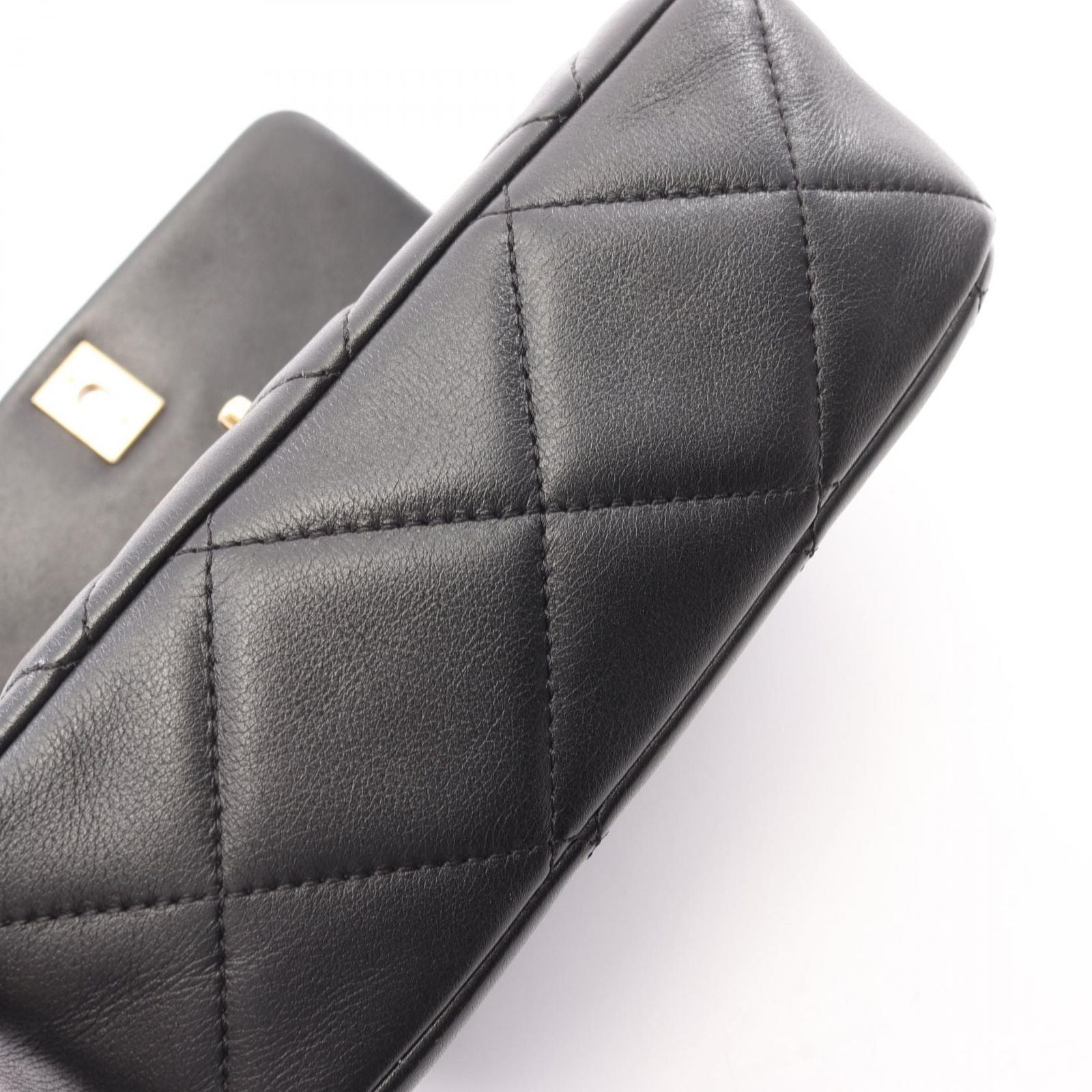 Chanel Shoulder Bag Quilted 2-Way Black Lambskin Small Flap Chain — view 9