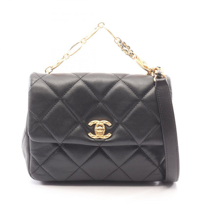 Chanel Shoulder Bag Quilted 2-Way Black Lambskin Small Flap Chain