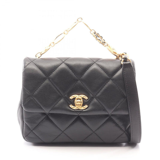 Chanel Shoulder Bag Quilted 2-Way Black Lambskin Small Flap Chain
