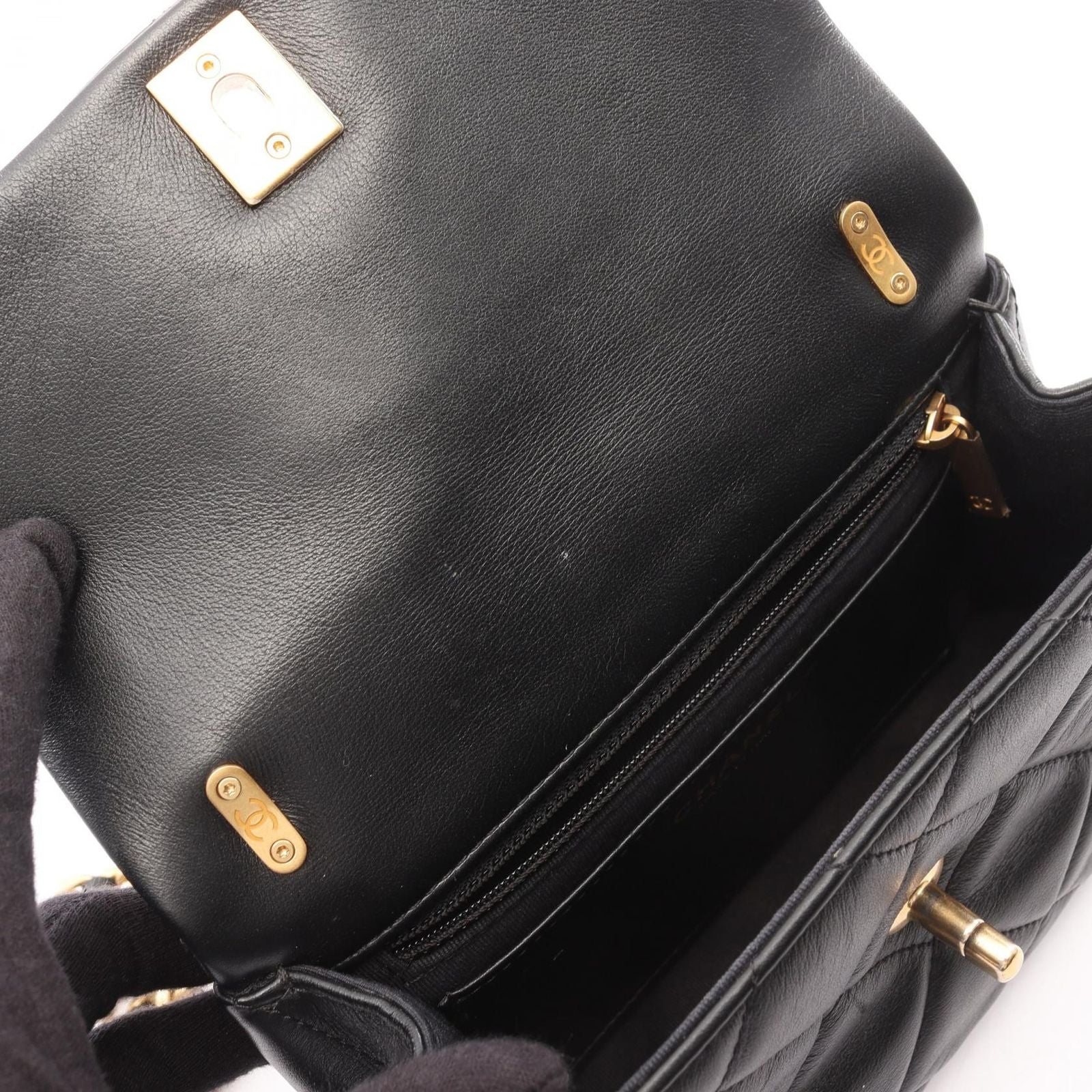 Chanel Shoulder Bag Quilted 2-Way Black Lambskin Small Flap Chain — view 6