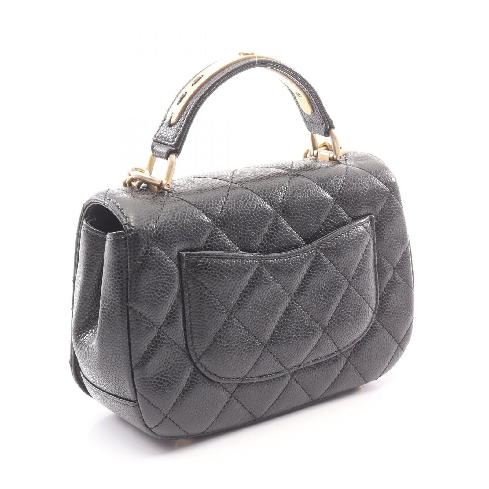 Chanel Shoulder Bag Top Handle Quilted Small Flap 2-Way Black Caviar Leather — view 2