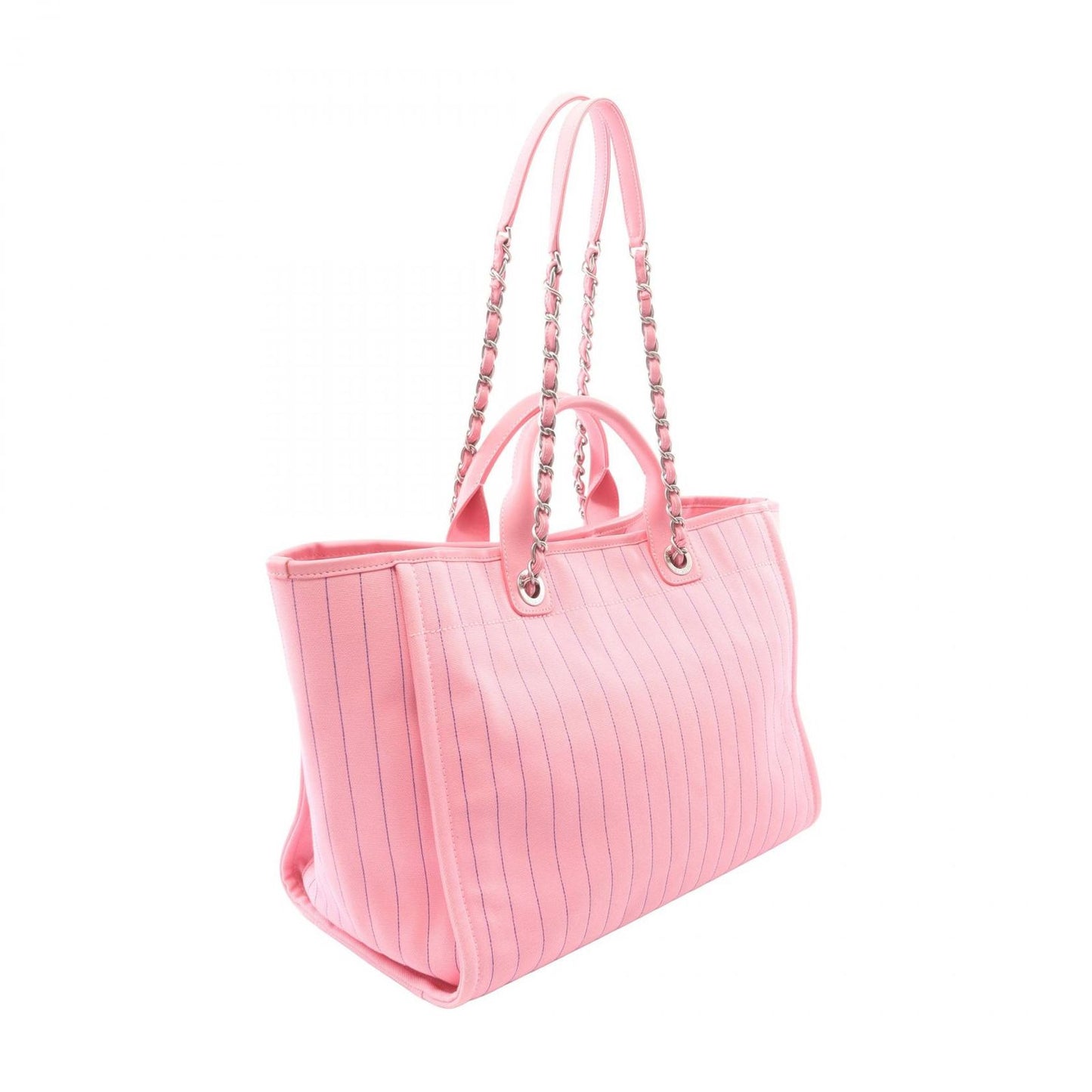Chanel Tote Deauville Large Pink Blue Canvas Leather Shopping — view 2