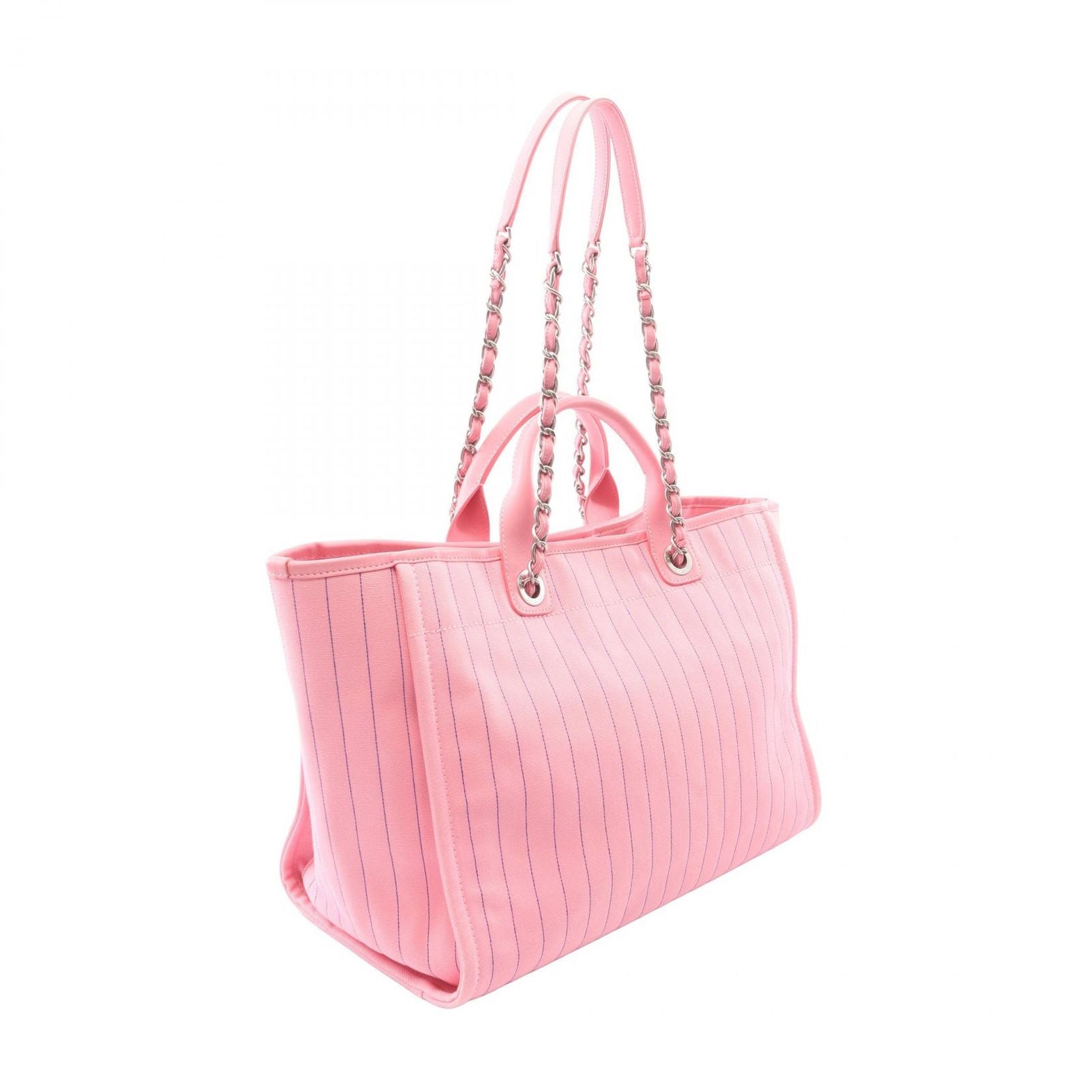 Chanel Tote Deauville Large Pink Blue Canvas Leather Shopping — view 2