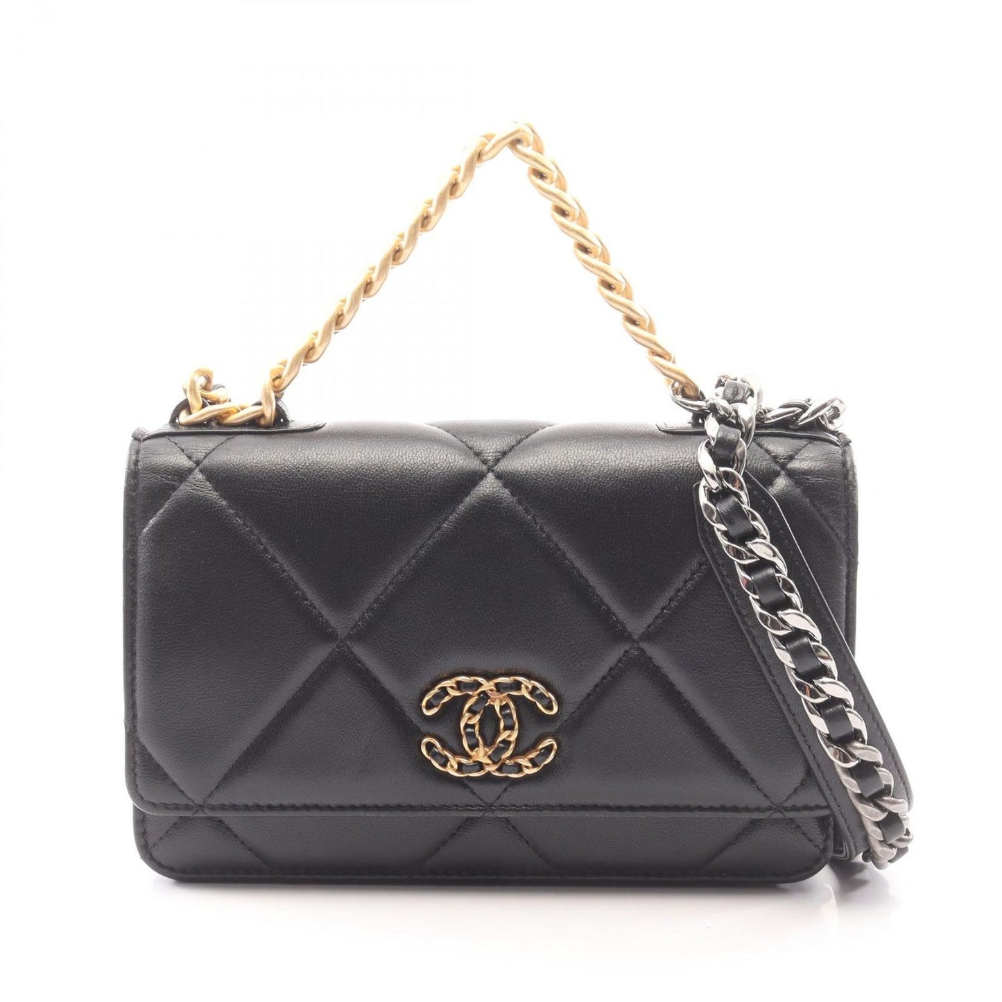 Chanel Shoulder Bag 19 2-Way Black Lambskin 19 Quilted Chain Wallet