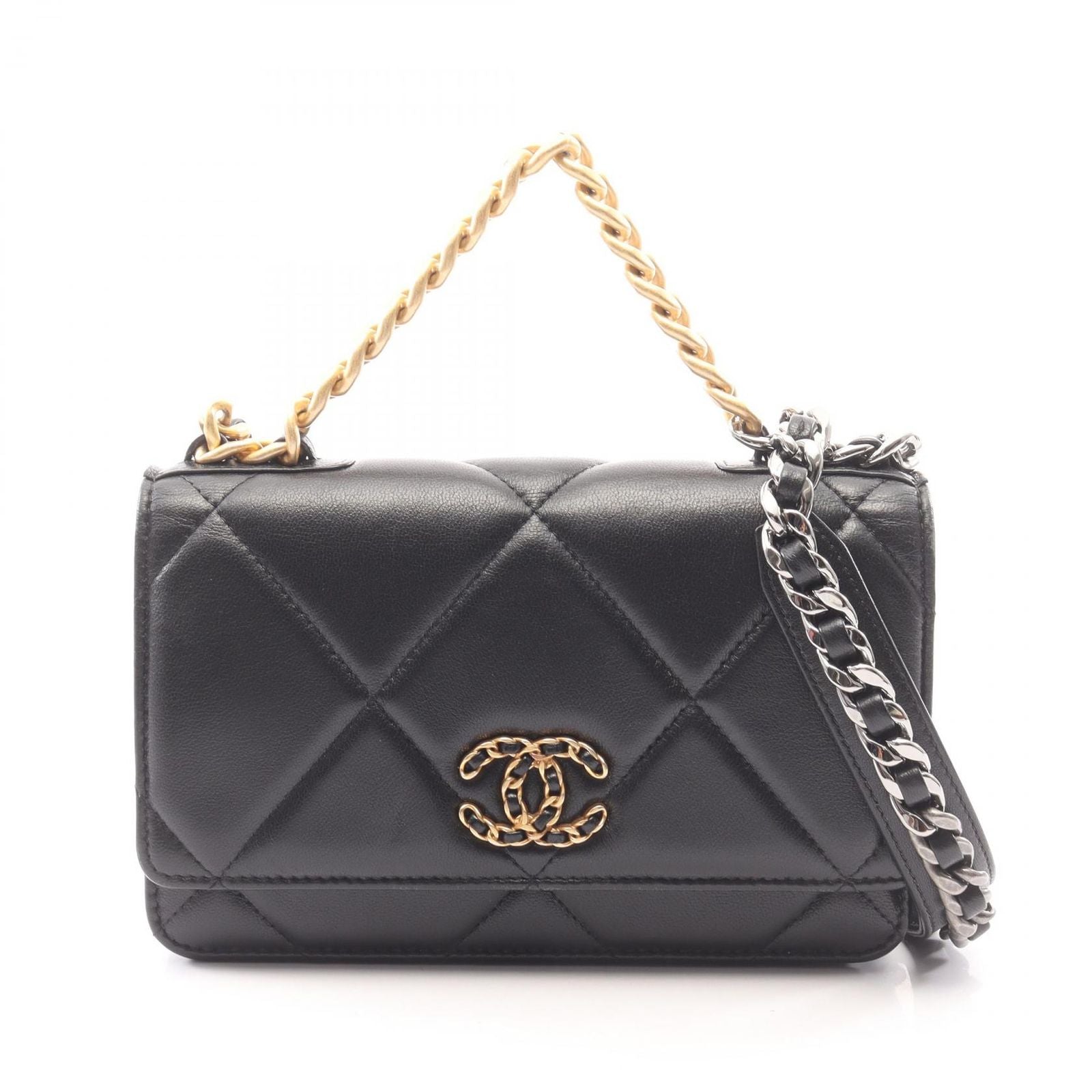 Chanel Shoulder Bag 19 2-Way Black Lambskin 19 Quilted Chain Wallet