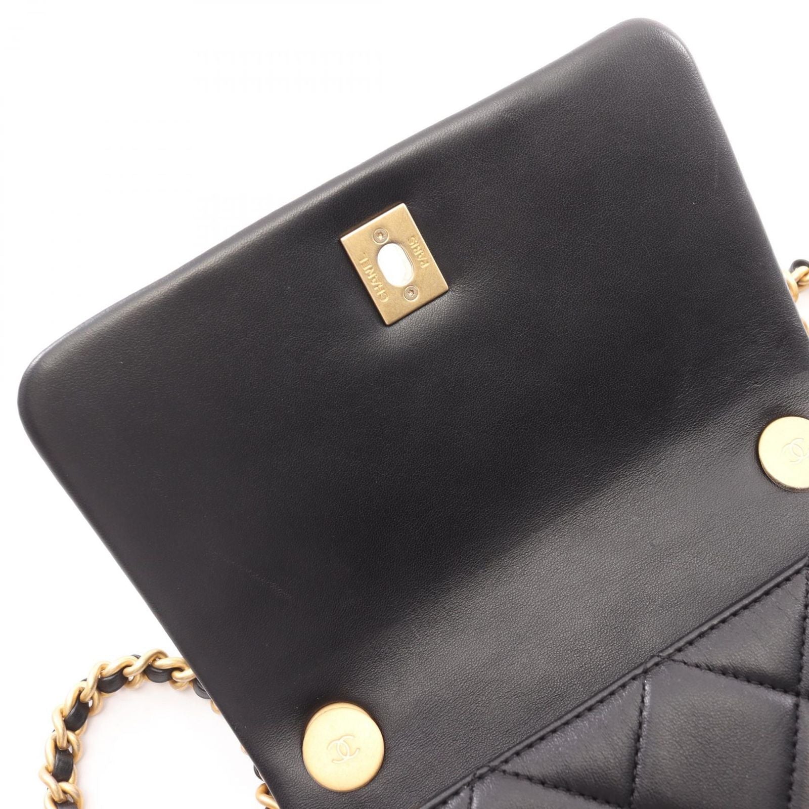 Chanel Shoulder Bag Quilted 2-Way Black Lambskin Small Flap Chain — view 6