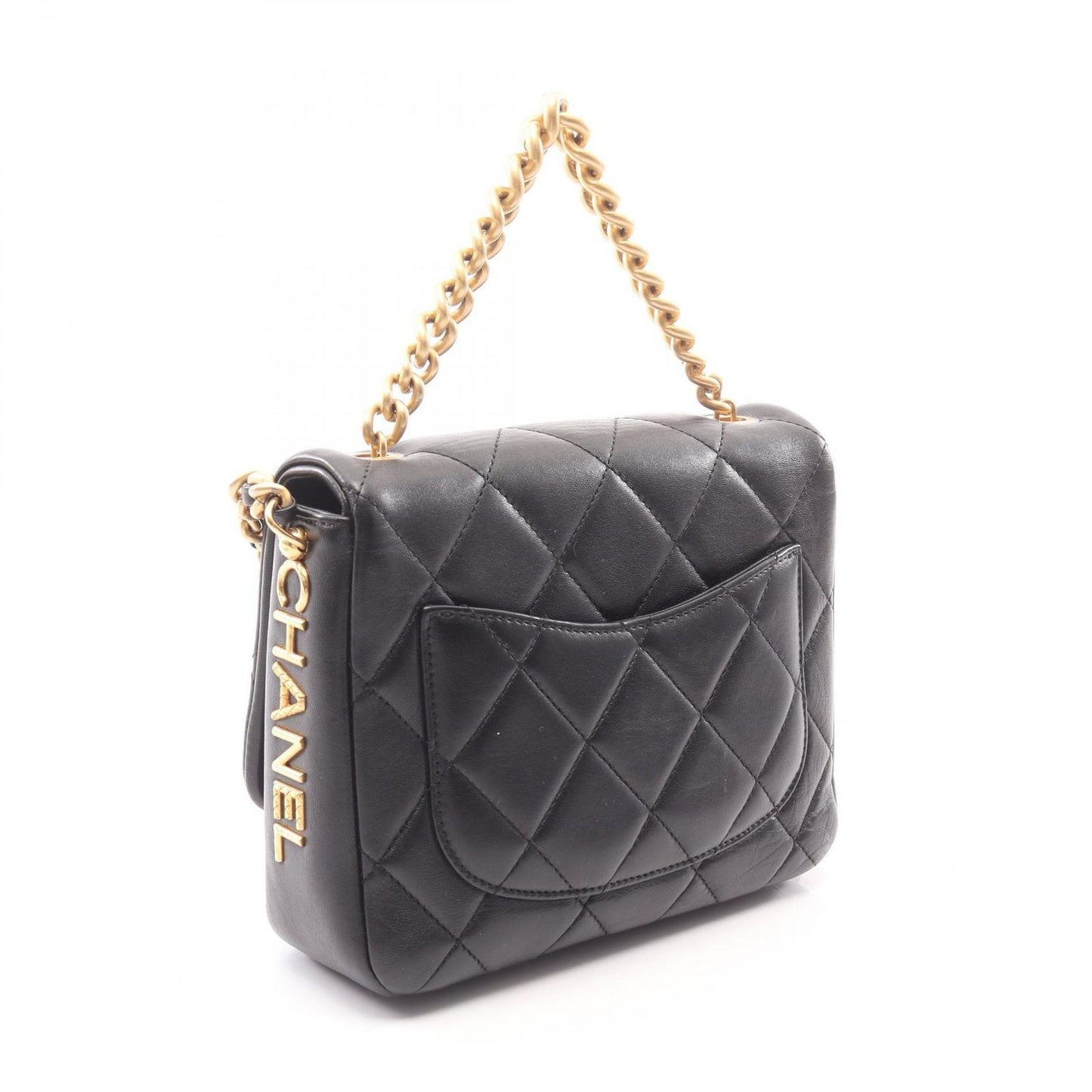 Chanel Shoulder Bag Quilted 2-Way Black Lambskin Small Flap Chain — view 2