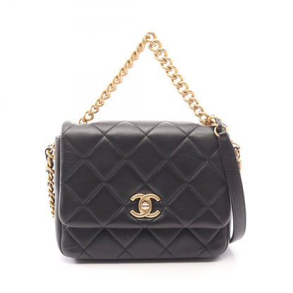 Chanel Shoulder Bag Quilted 2-Way Black Lambskin Small Flap Chain
