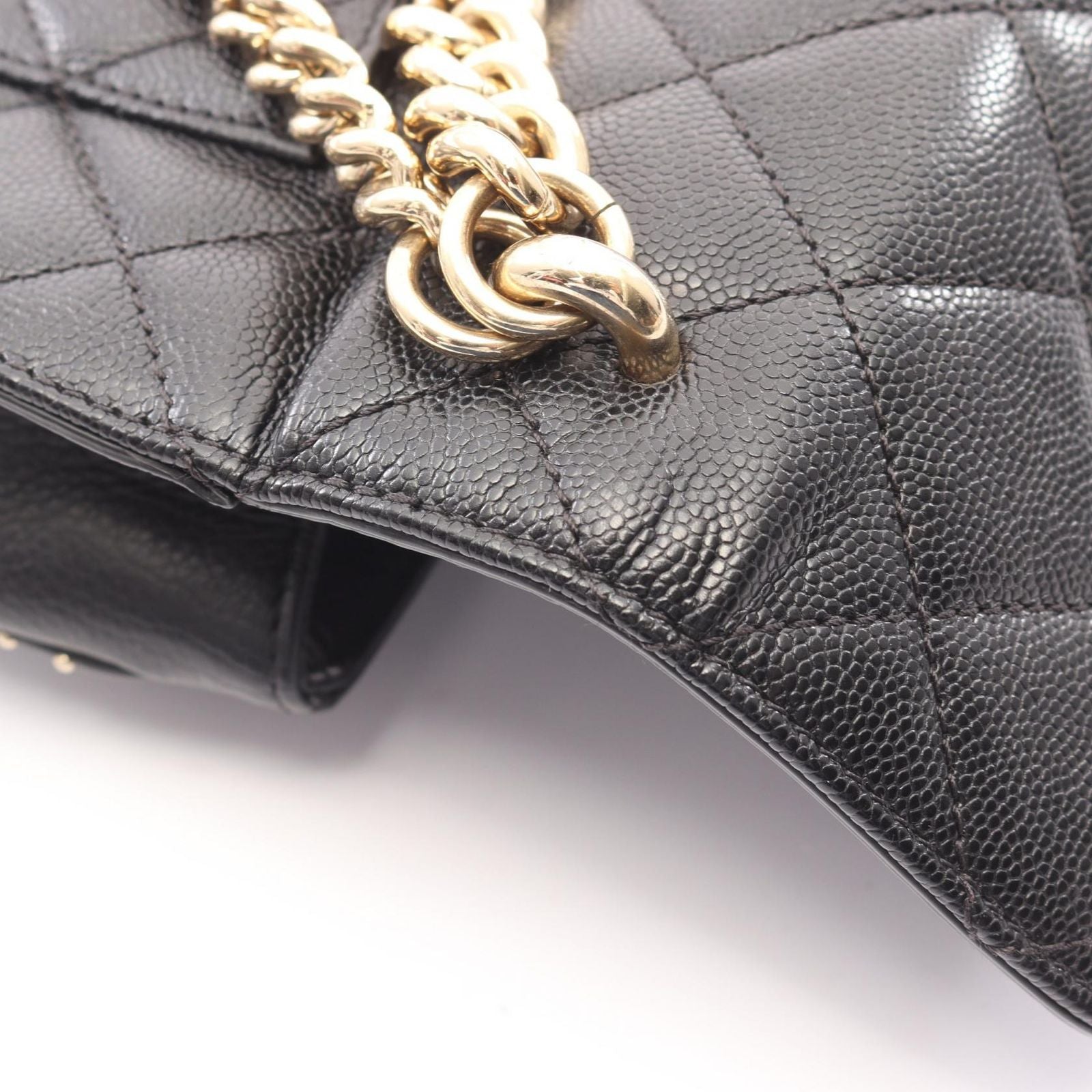Chanel Shoulder Bag Quilted Mini 2-Way Black Caviar Leather Chain — view 7