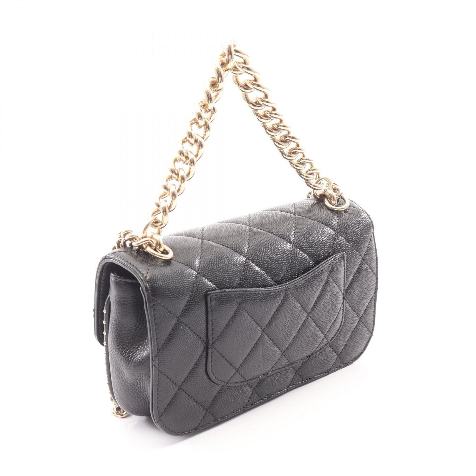 Chanel Shoulder Bag Quilted Mini 2-Way Black Caviar Leather Chain — view 2