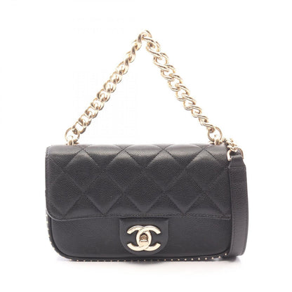 Chanel Shoulder Bag Quilted Mini 2-Way Black Caviar Leather Chain