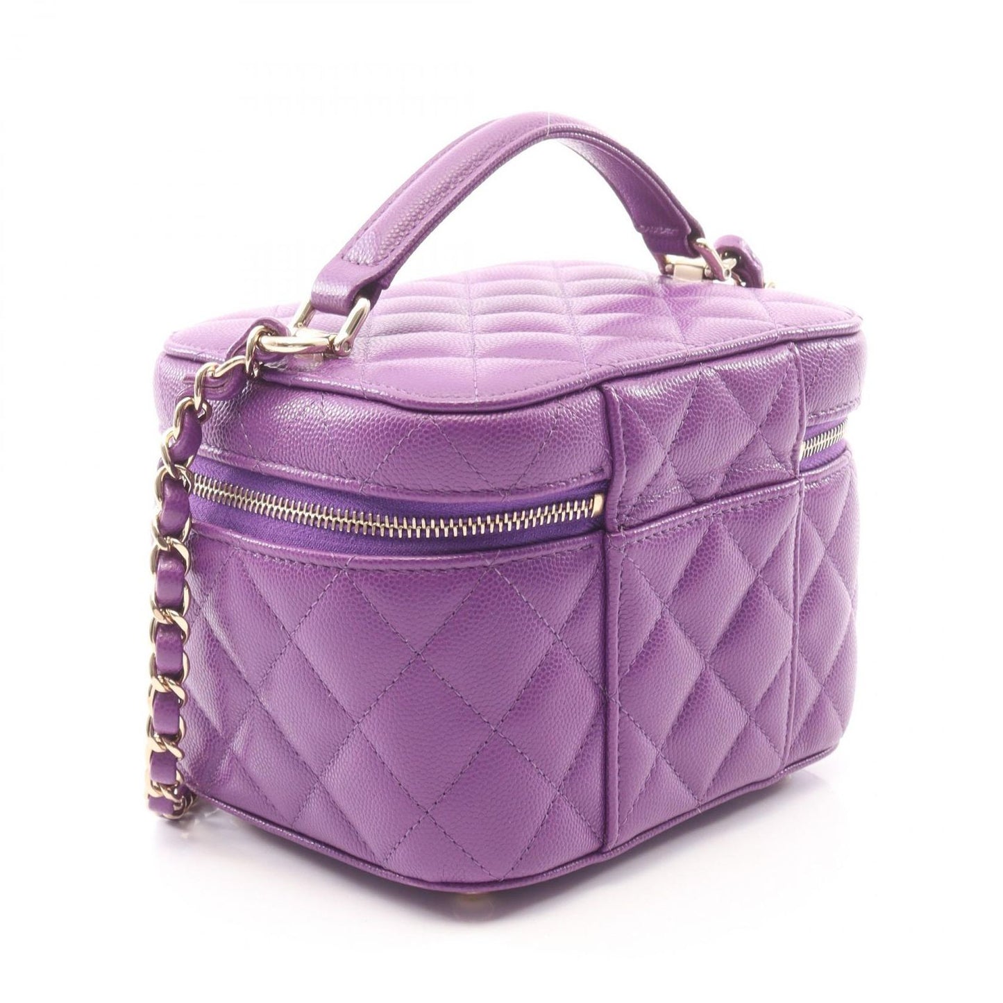 Chanel Shoulder Bag Quilted Vanity 2-Way Purple Caviar Leather Chain — view 2