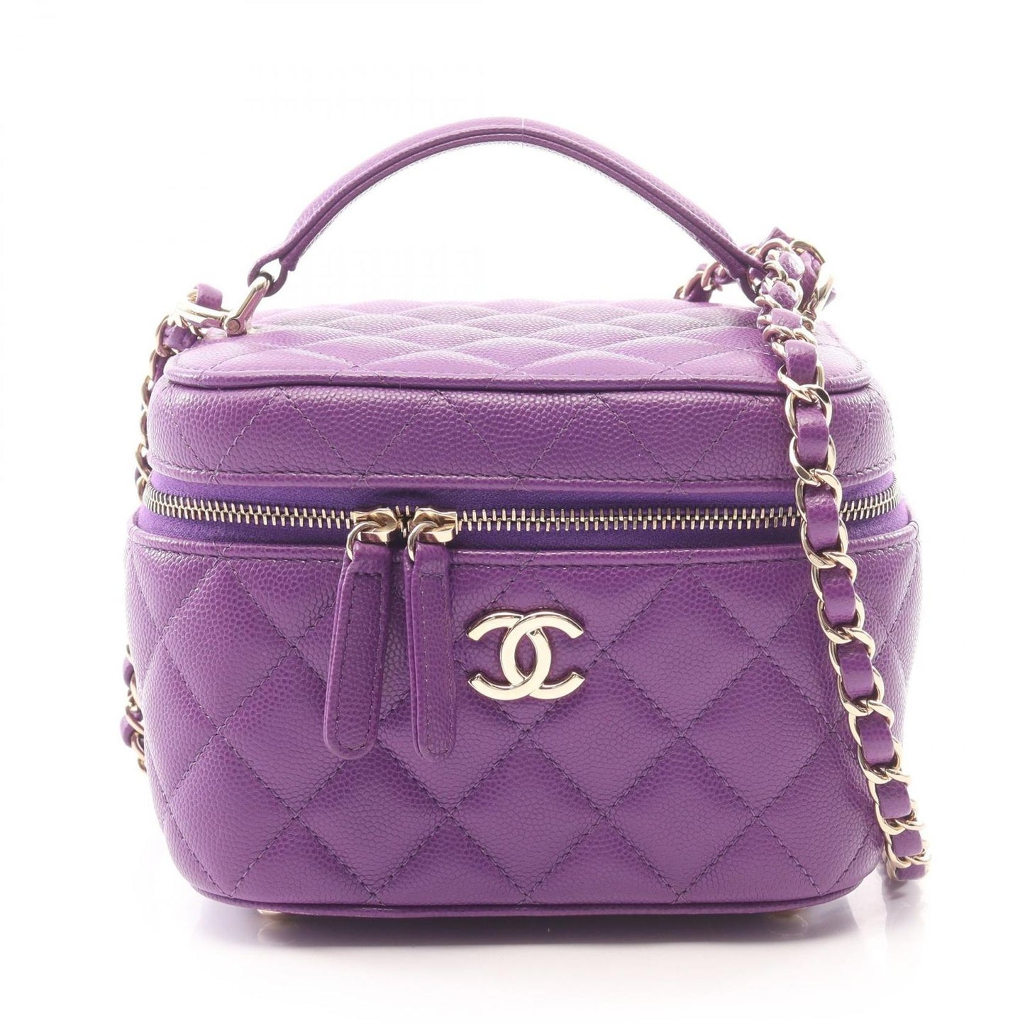 Chanel Shoulder Bag Quilted Vanity 2-Way Purple Caviar Leather Chain