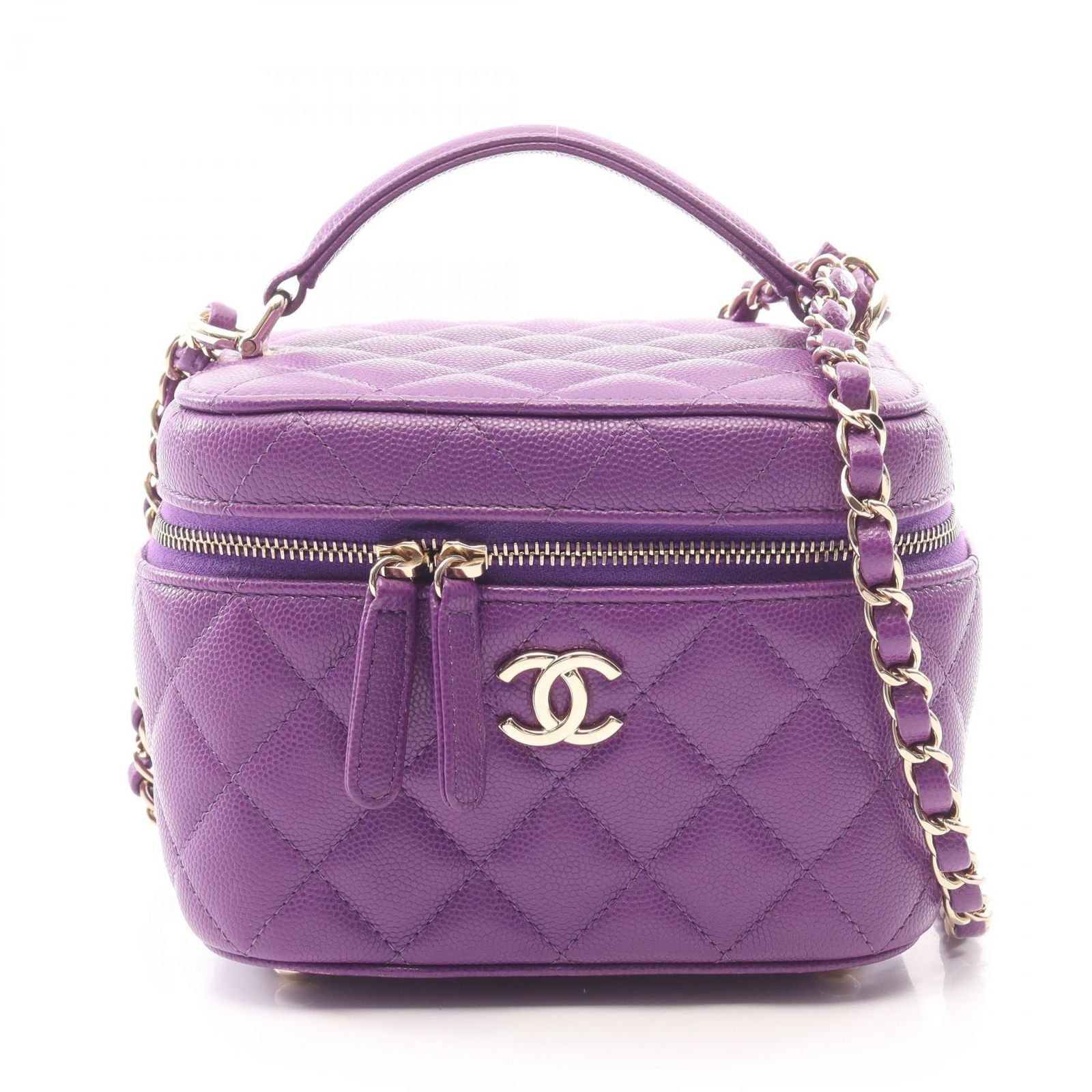 Chanel Shoulder Bag Quilted Vanity 2-Way Purple Caviar Leather Chain