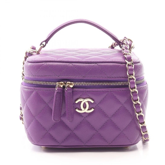 Chanel Shoulder Bag Quilted Vanity 2-Way Purple Caviar Leather Chain