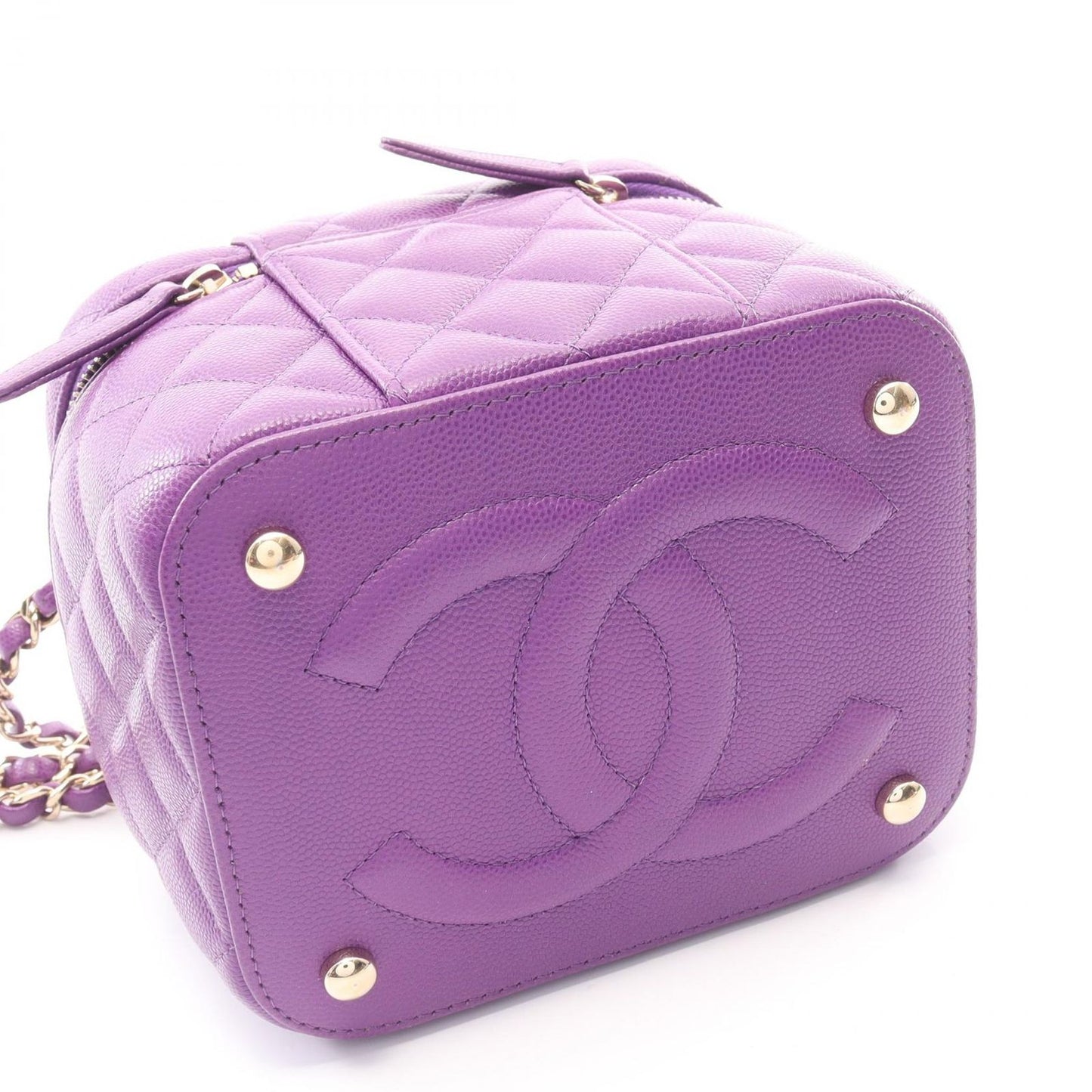 Chanel Shoulder Bag Quilted Vanity 2-Way Purple Caviar Leather Chain — view 9