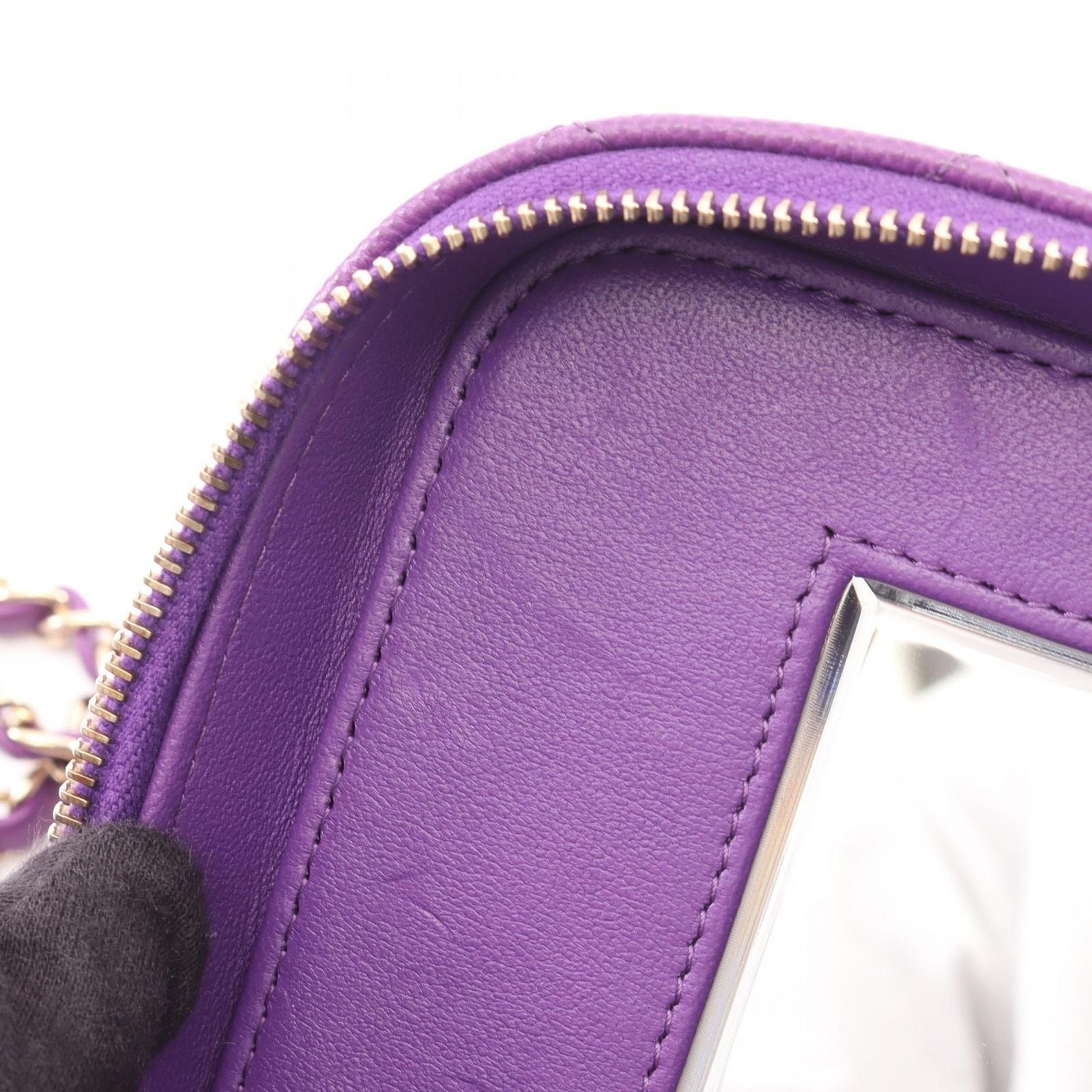 Chanel Shoulder Bag Quilted Vanity 2-Way Purple Caviar Leather Chain — view 7
