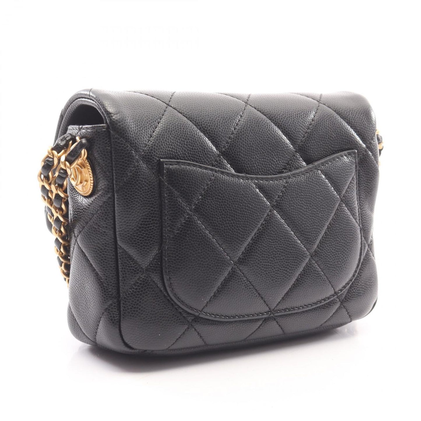 Chanel Shoulder Bag Quilted Mini Flap Black Caviar Leather Small Chain — view 2