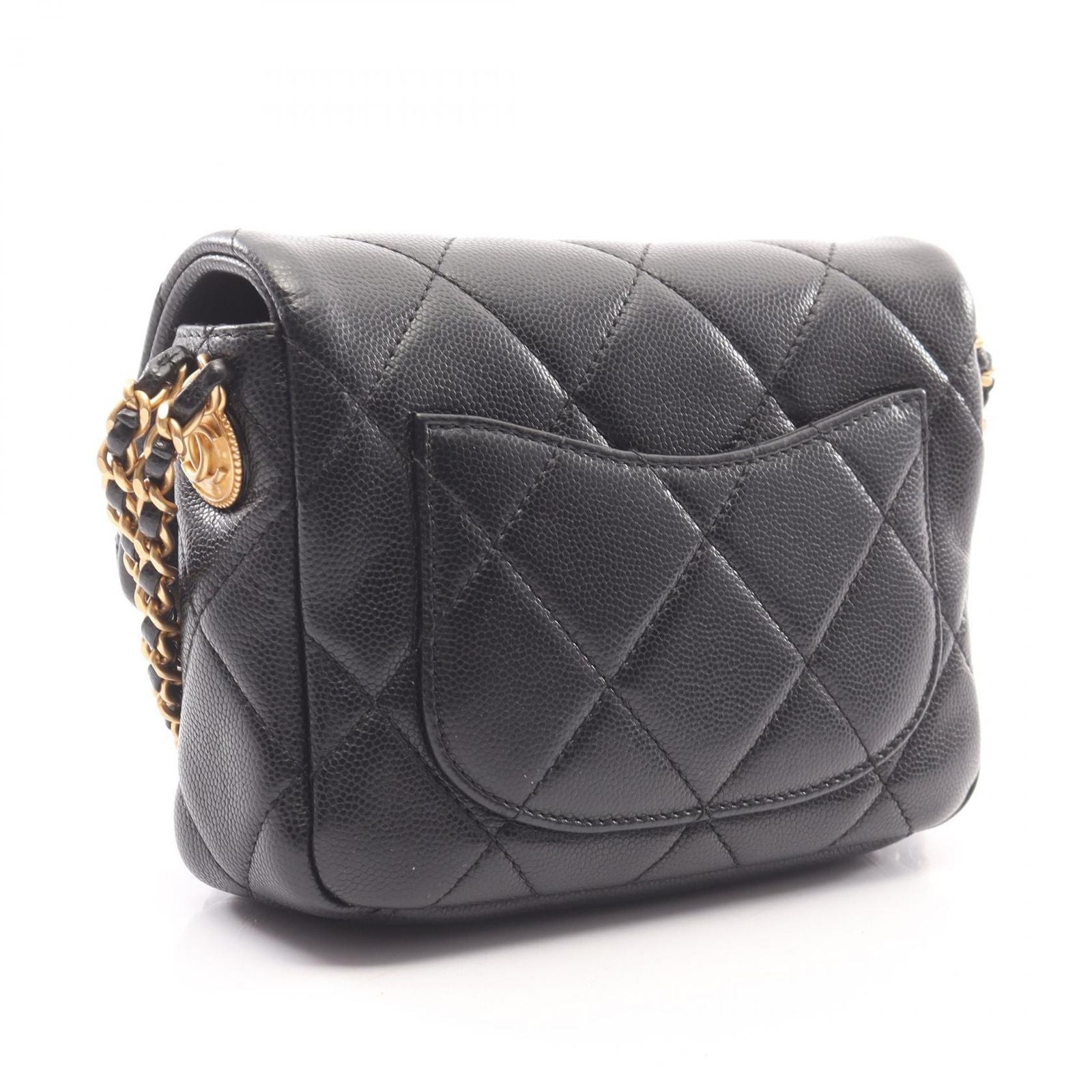 Chanel Shoulder Bag Quilted Mini Flap Black Caviar Leather Small Chain — view 2