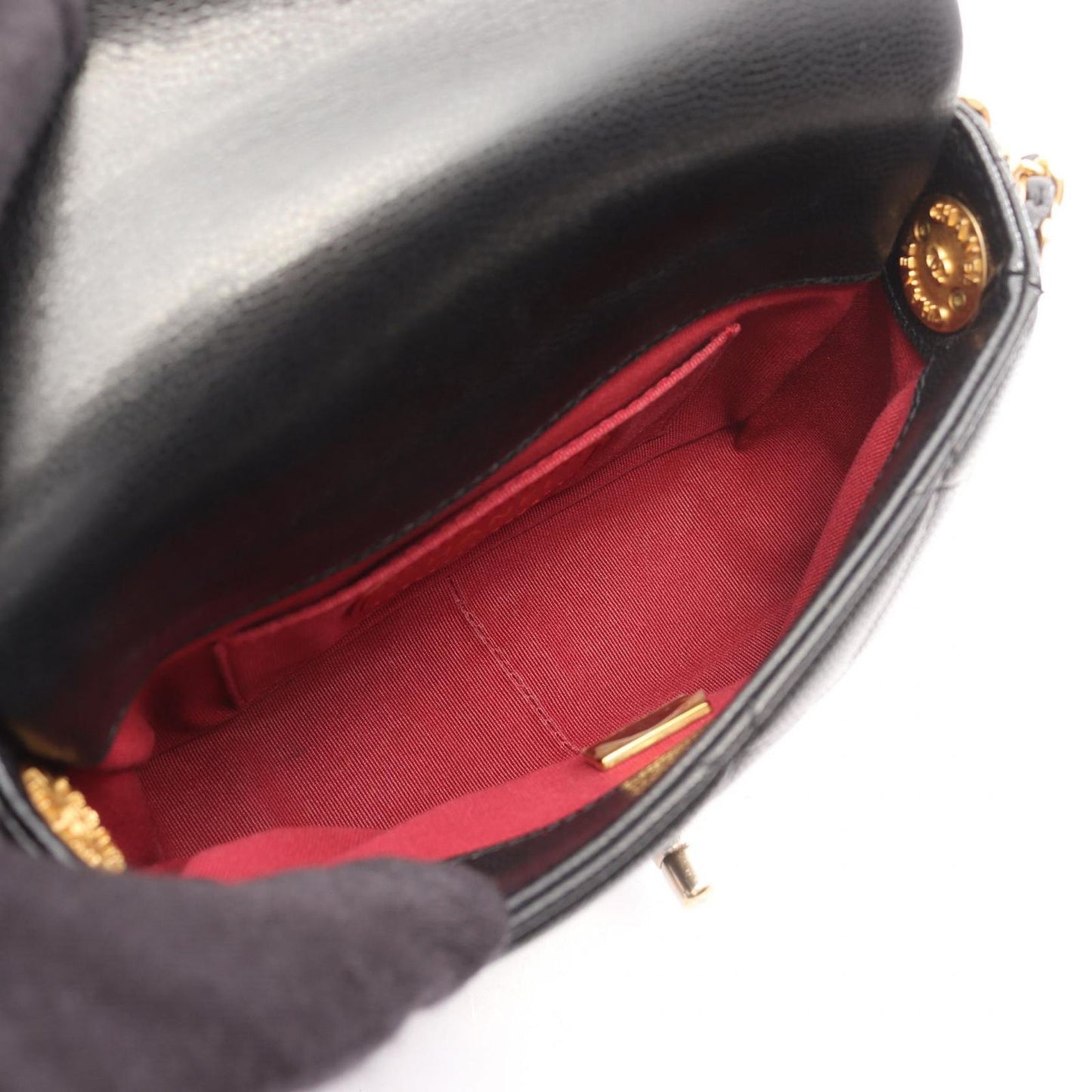 Chanel Shoulder Bag Quilted Mini Flap Black Caviar Leather Small Chain — view 3