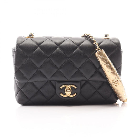 Chanel Shoulder Bag Quilted Black Lambskin Small Flap Chain