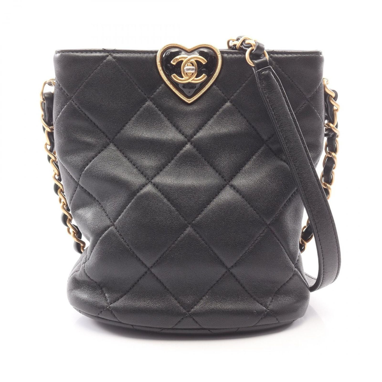 Chanel Shoulder Bag Quilted Heart Lock Black Lambskin Chain