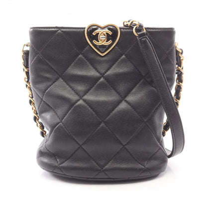 Chanel Shoulder Bag Quilted Heart Lock Black Lambskin Chain