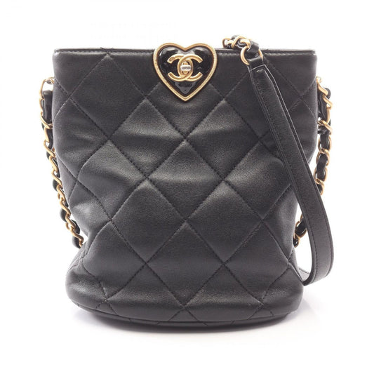 Chanel Shoulder Bag Quilted Heart Lock Black Lambskin Chain