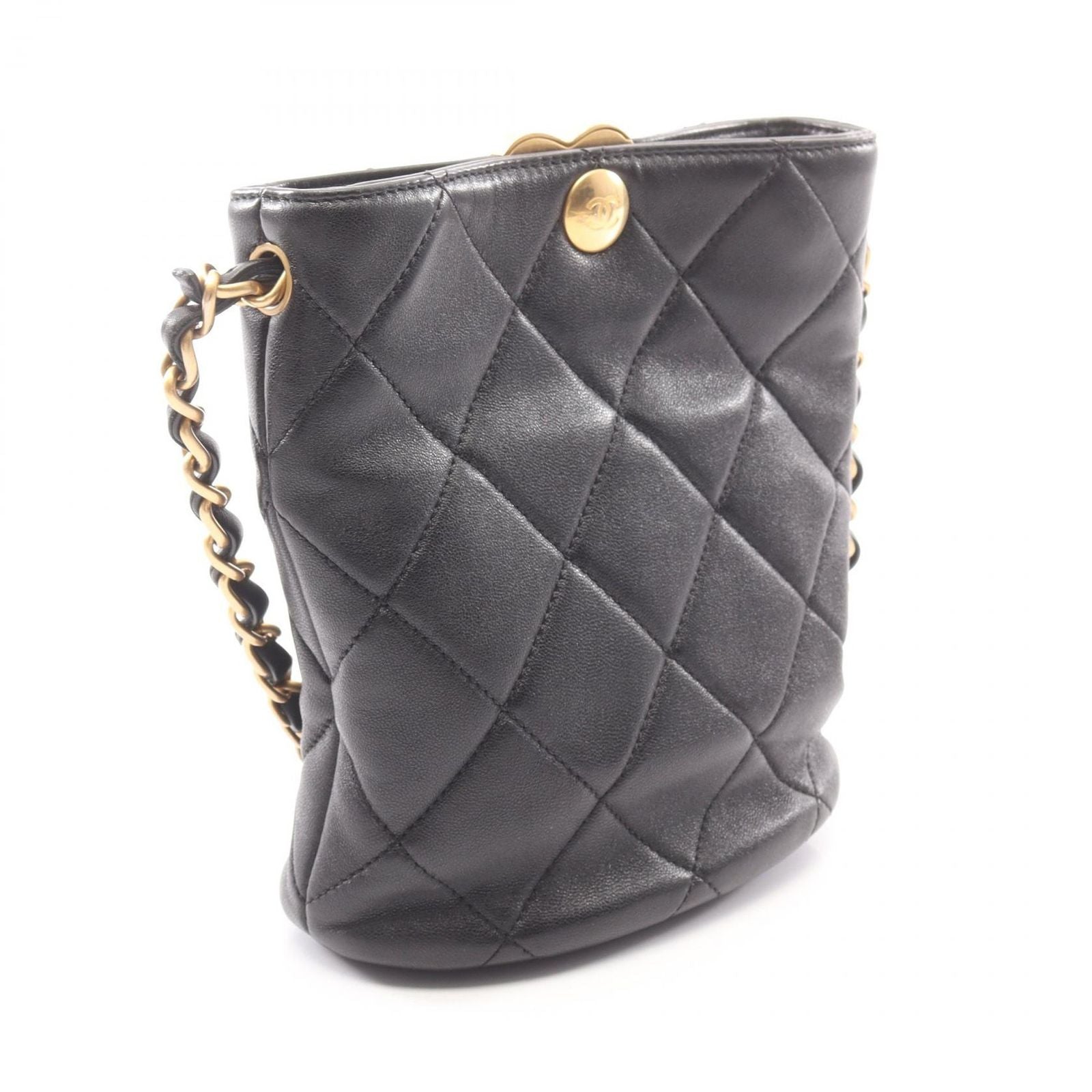 Chanel Shoulder Bag Quilted Heart Lock Black Lambskin Chain — view 2