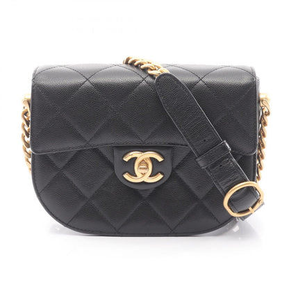 Chanel Shoulder Bag Quilted Black Caviar Leather Mini Chain