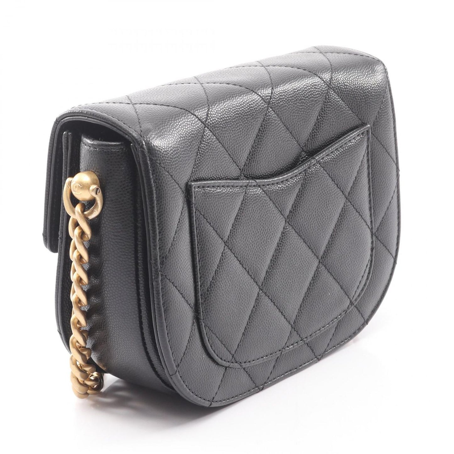 Chanel Shoulder Bag Quilted Black Caviar Leather Mini Chain — view 2