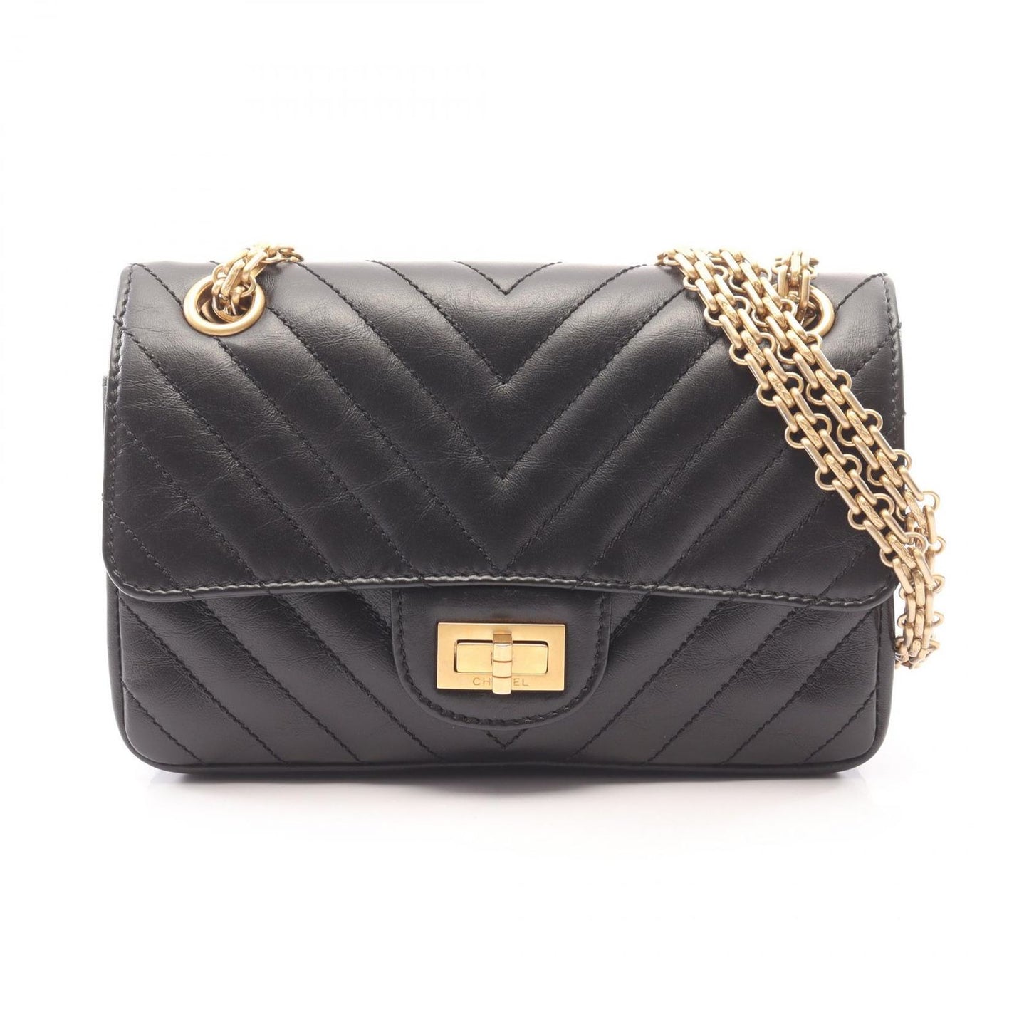 Chanel Shoulder Bag 2.55 Blanc Stitch Black Leather Chain