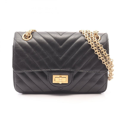Chanel Shoulder Bag 2.55 Blanc Stitch Black Leather Chain