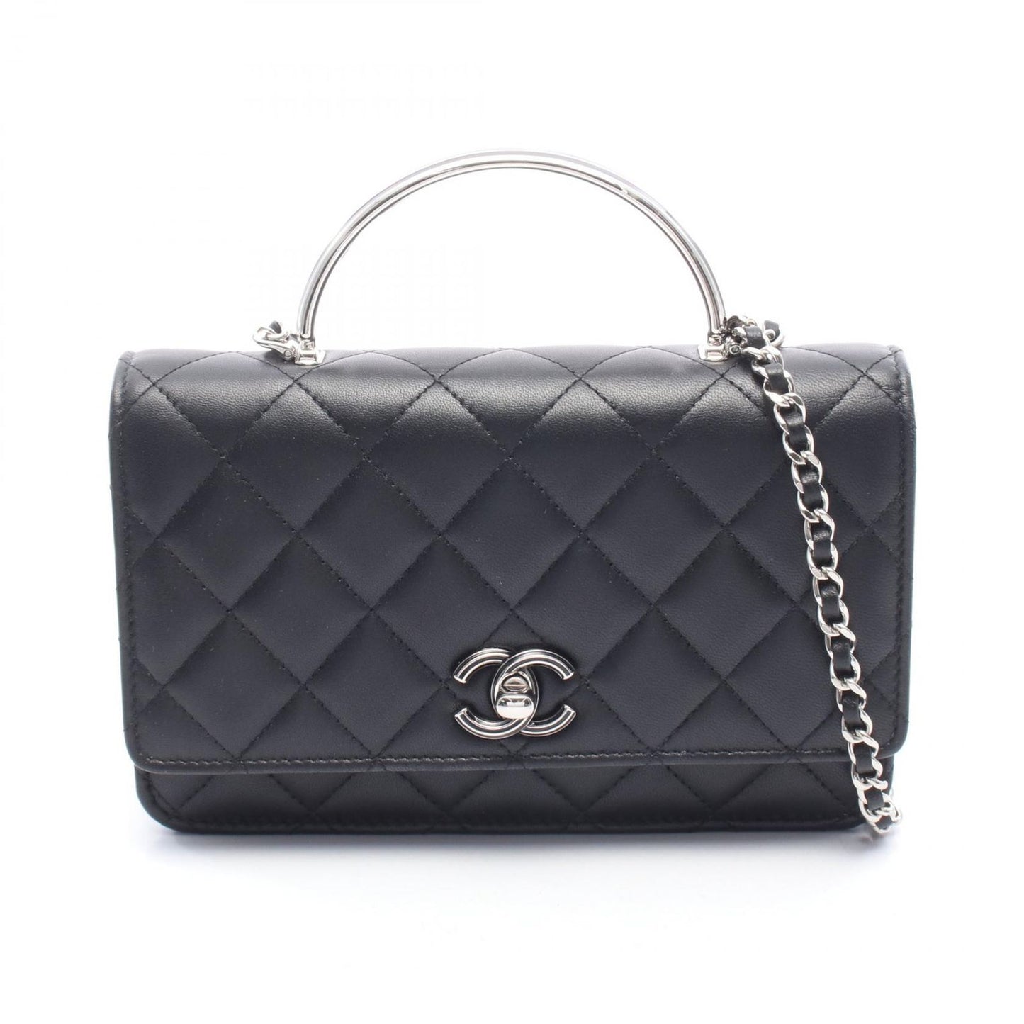 Chanel Shoulder Bag Quilted Top Handle 2-Way Black Lambskin Chain Wallet