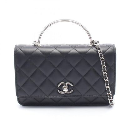 Chanel Shoulder Bag Quilted Top Handle 2-Way Black Lambskin Chain Wallet