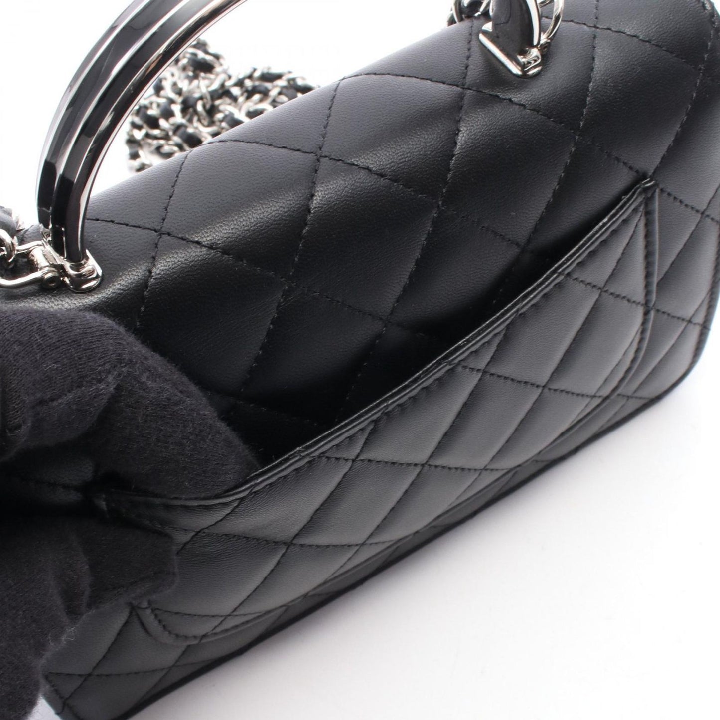 Chanel Shoulder Bag Quilted Top Handle 2-Way Black Lambskin Chain Wallet — view 6