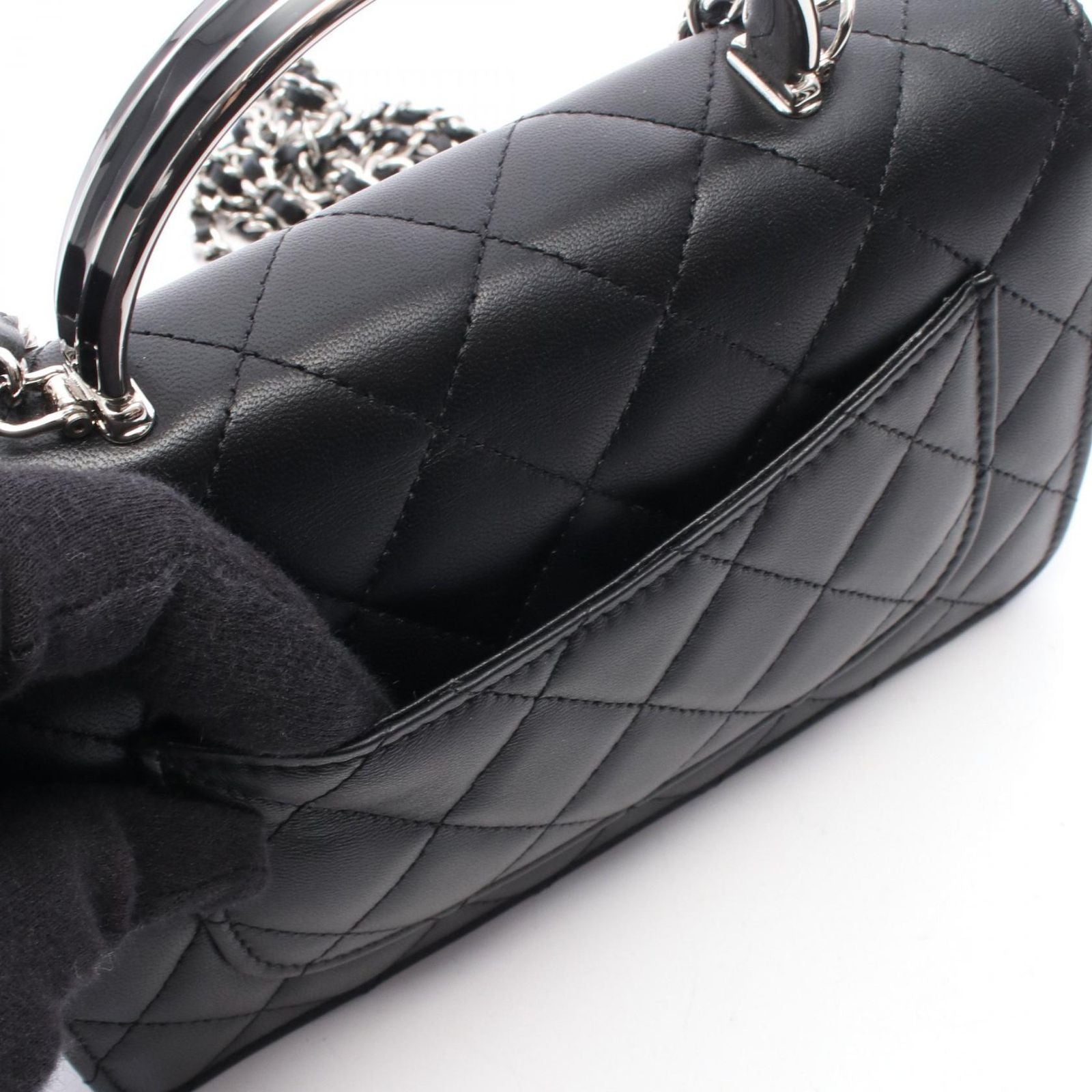 Chanel Shoulder Bag Quilted Top Handle 2-Way Black Lambskin Chain Wallet — view 6