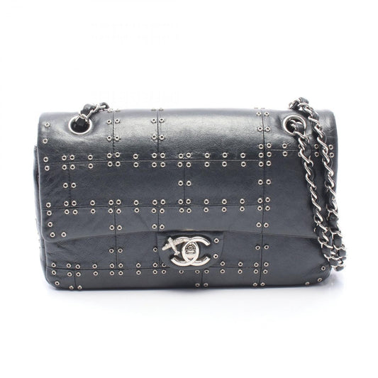 Chanel Shoulder Bag Quilted Double Flap Black Leather Air Line Chain