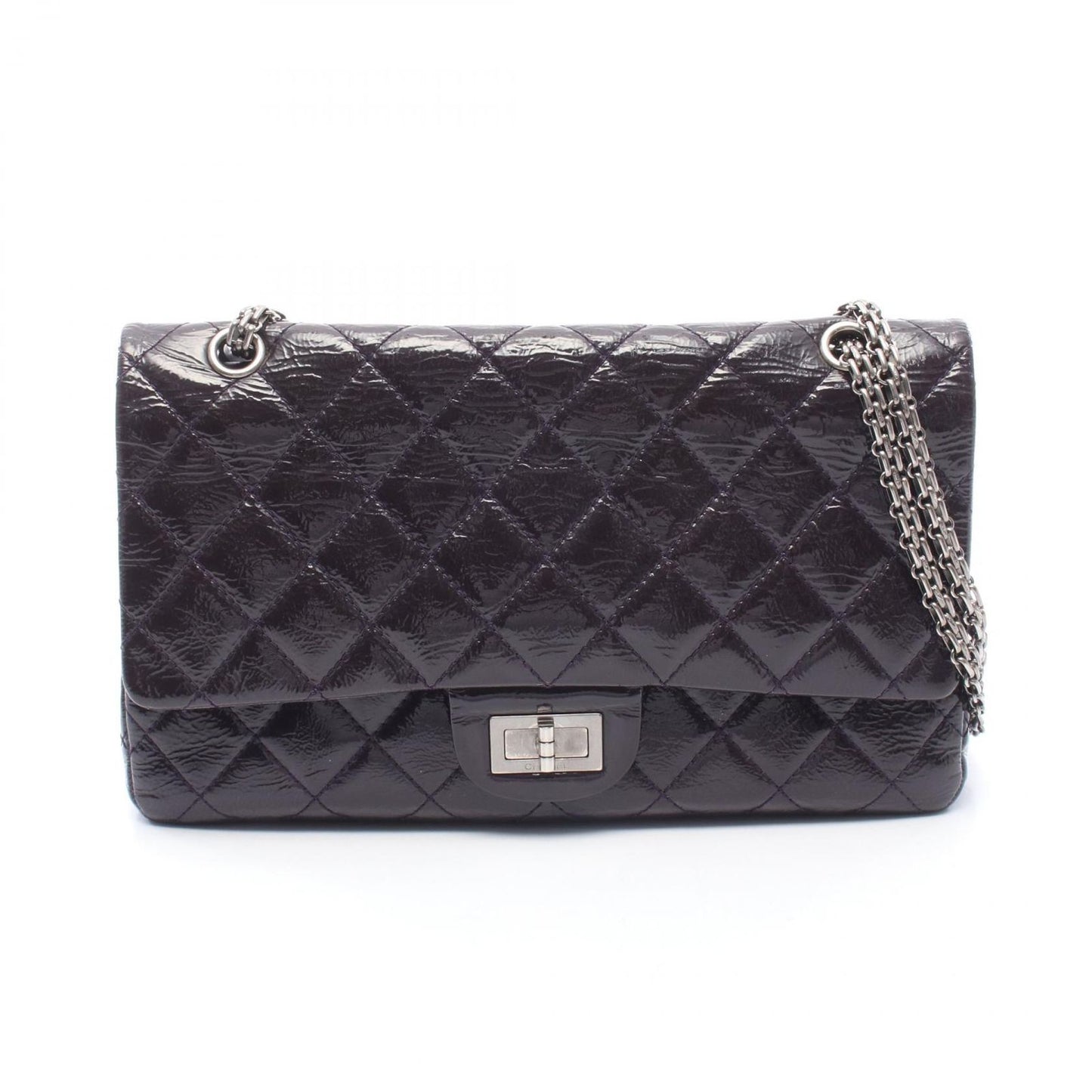 Chanel Shoulder Bag 2.55 Quilted Maxi Double Flap Purple Patent Leather Big