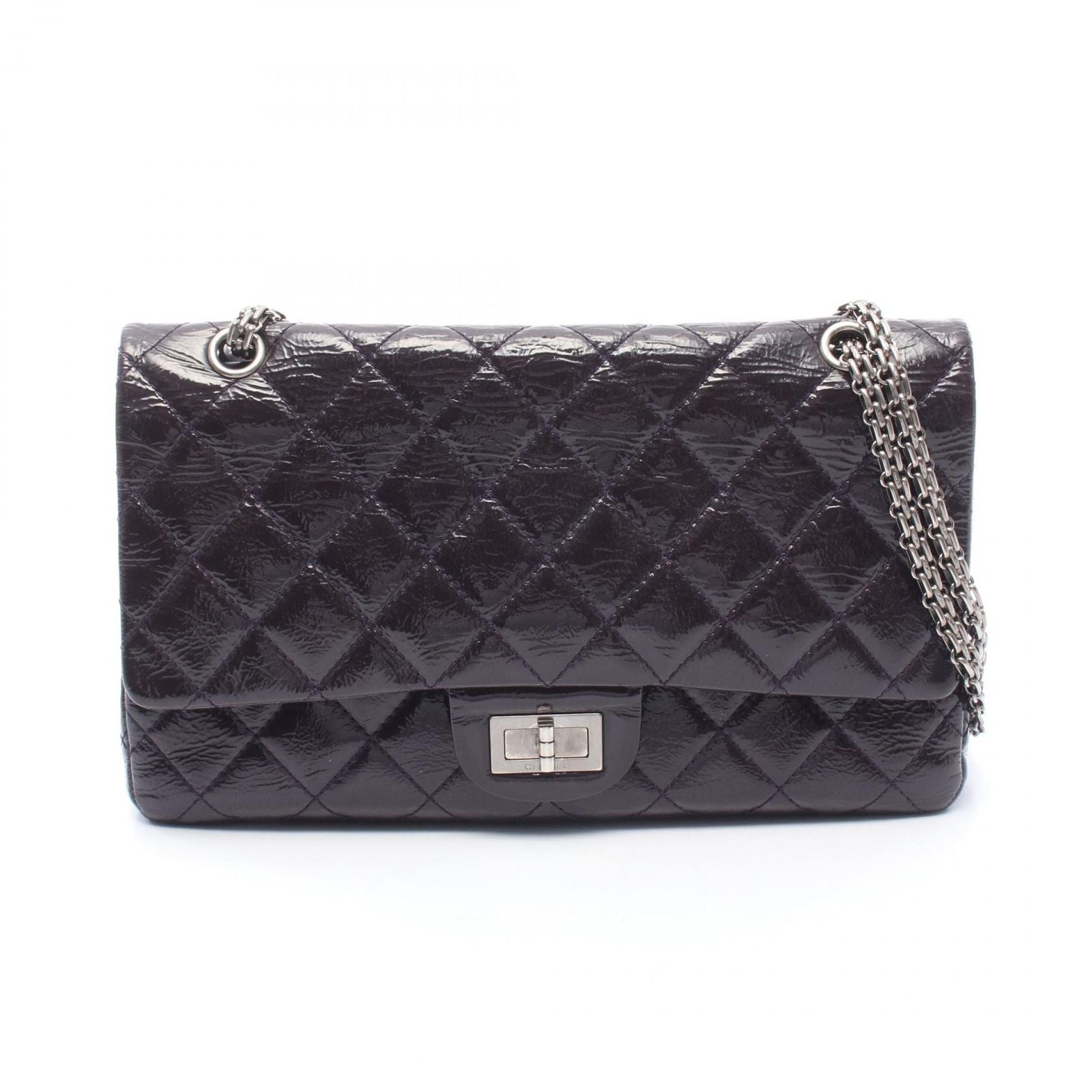 Chanel Shoulder Bag 2.55 Quilted Maxi Double Flap Purple Patent Leather Big