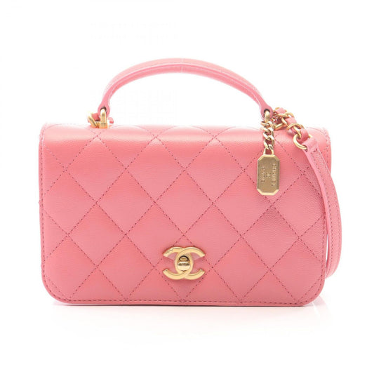 Chanel Shoulder Bag Quilted Top Handle 2-Way Pink Caviar Leather Chain