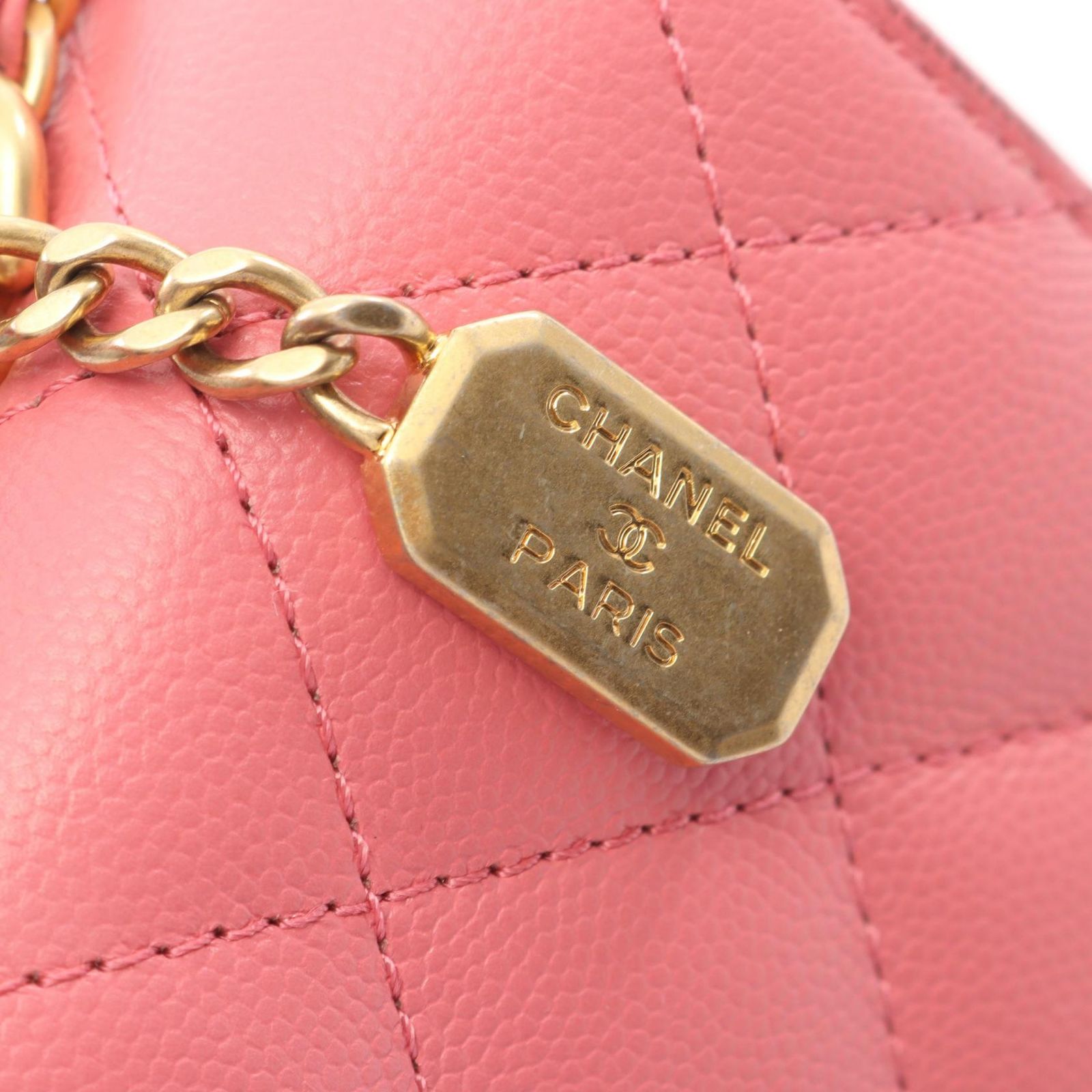 Chanel Shoulder Bag Quilted Top Handle 2-Way Pink Caviar Leather Chain — view 9